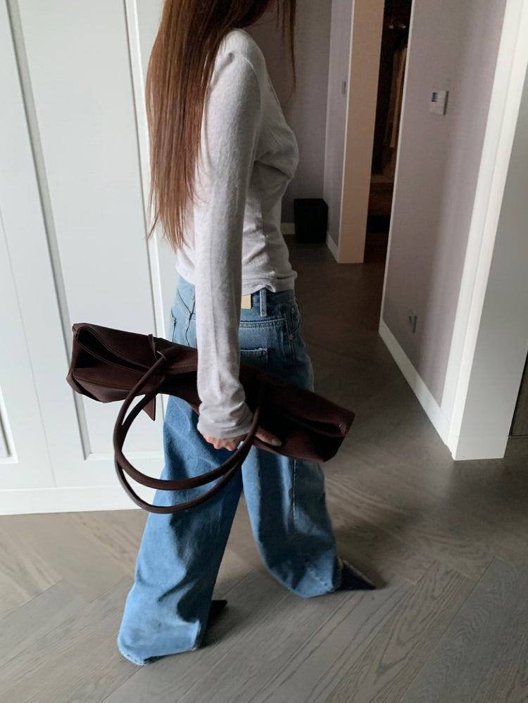 美鎖骨掛脖假兩件式上衣