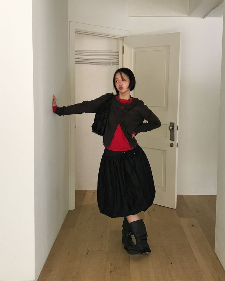 寬腰頭泡泡中裙