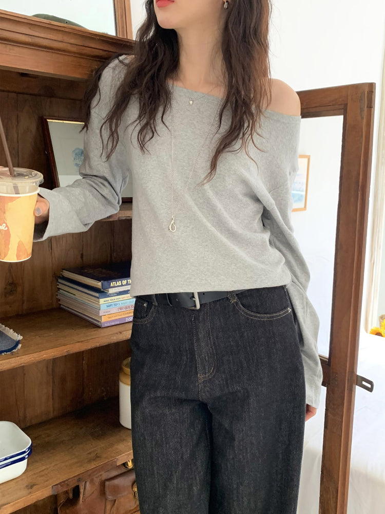 美色基礎斜肩休閒上衣