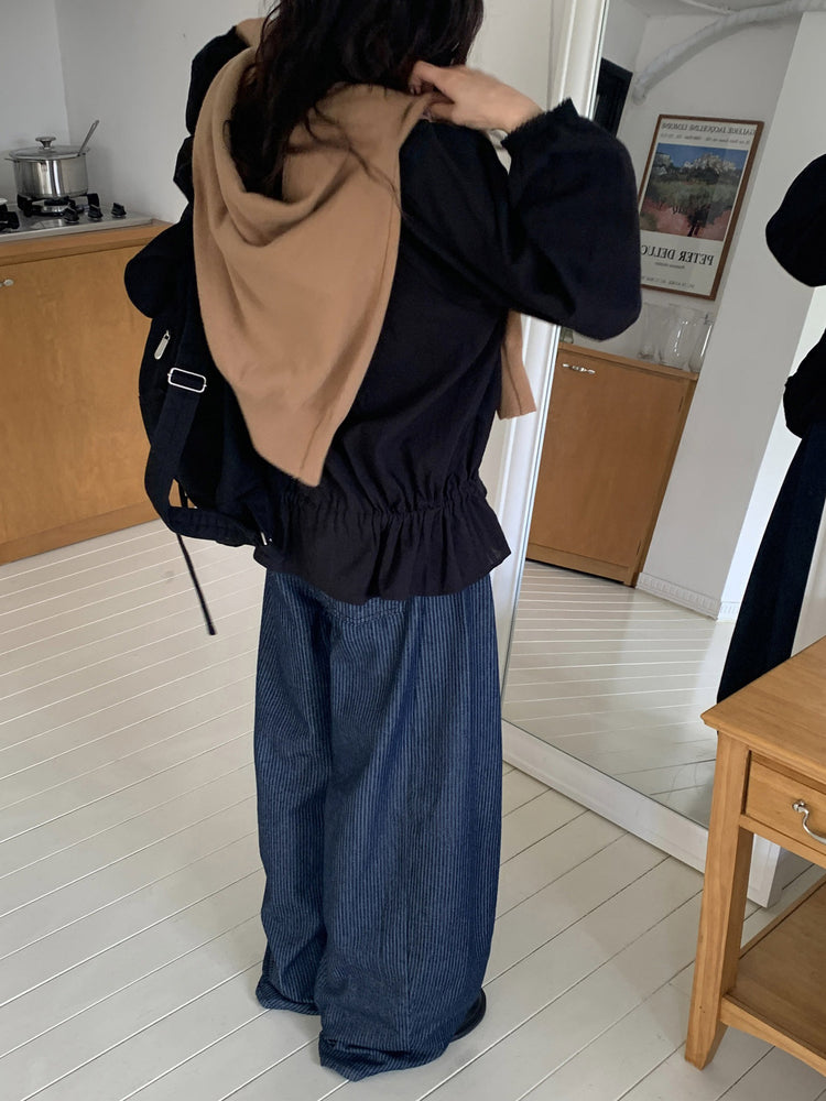 暗直紋理繭型牛仔褲