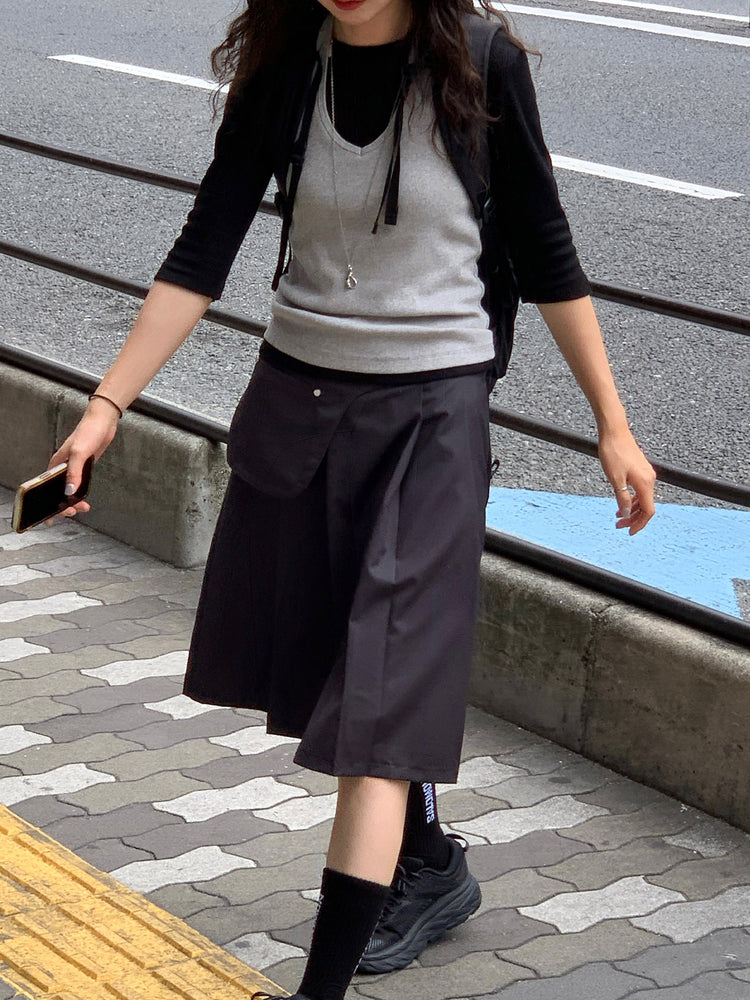 天絲腰包細節百褶中裙