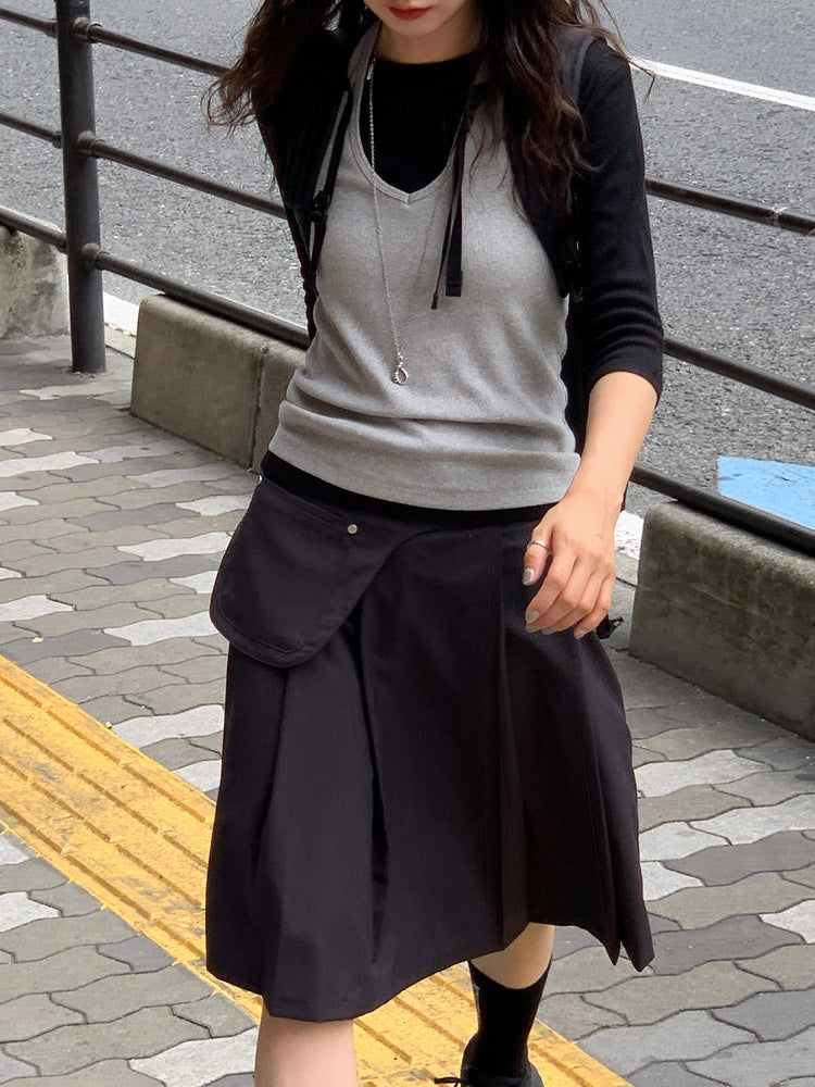 天絲腰包細節百褶中裙