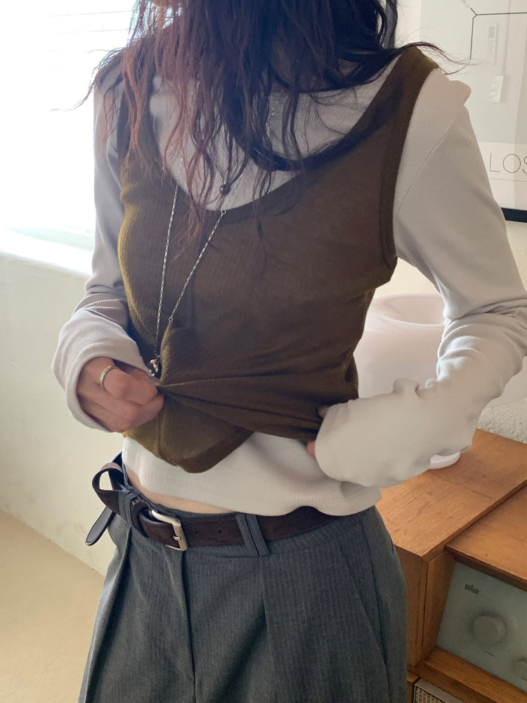 微透膚天絲排鈕上衣背心套裝