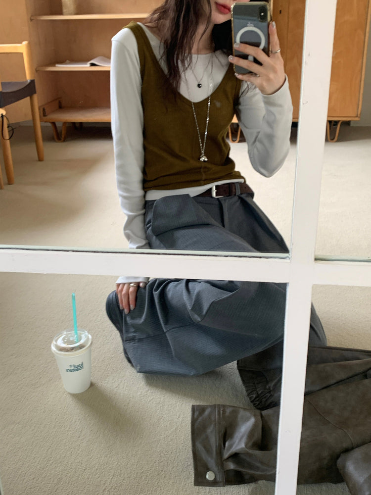 微透膚天絲排鈕上衣背心套裝