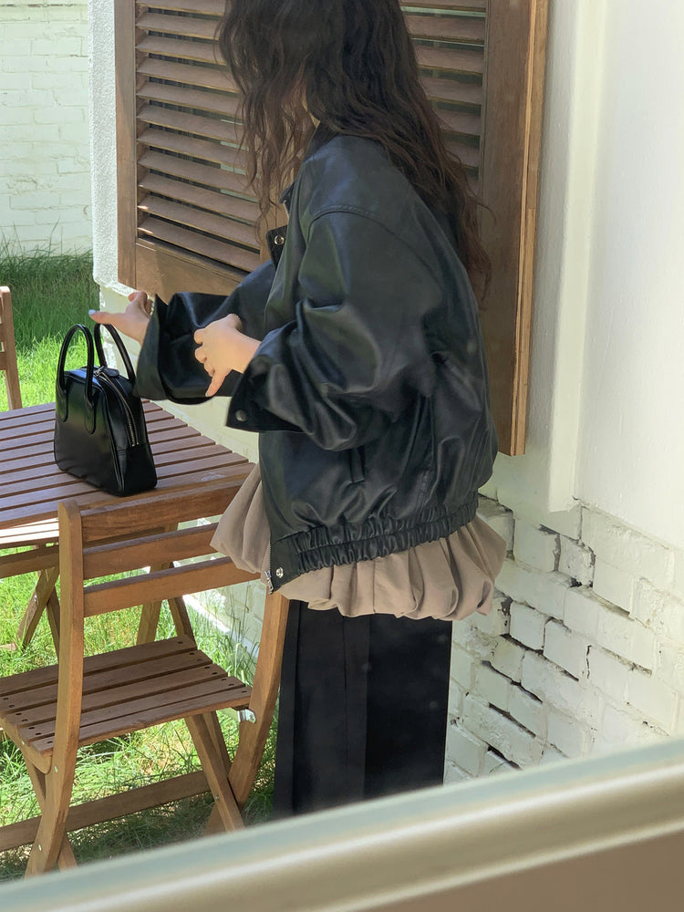 細帶泡泡下擺綁帶細節上衣