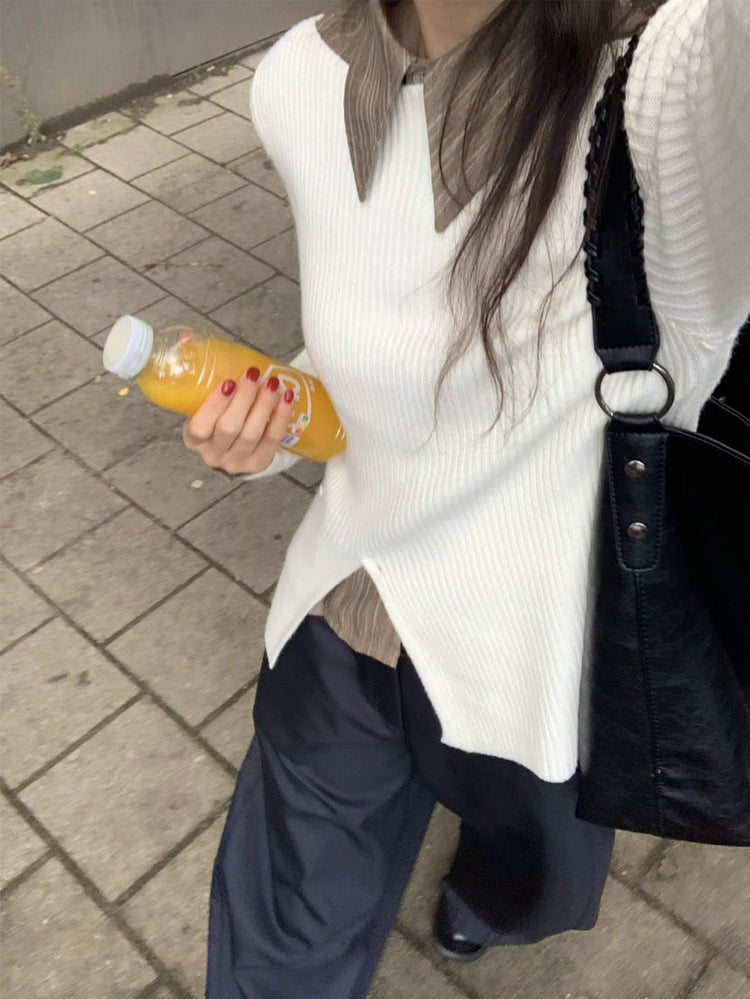 暗紋理修腰開叉細節襯衫