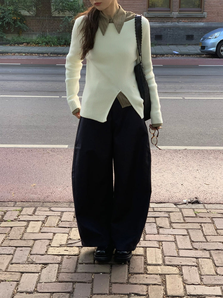 側壓線弧形細節廓形西褲