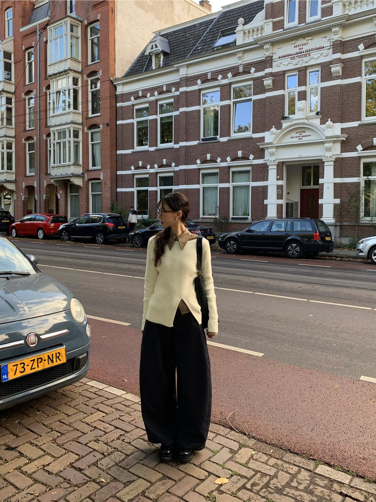 側壓線弧形細節廓形西褲