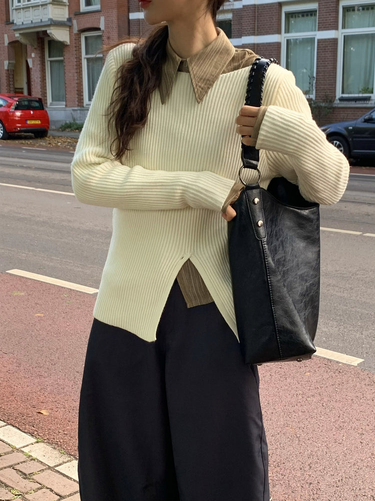 側壓線弧形細節廓形西褲