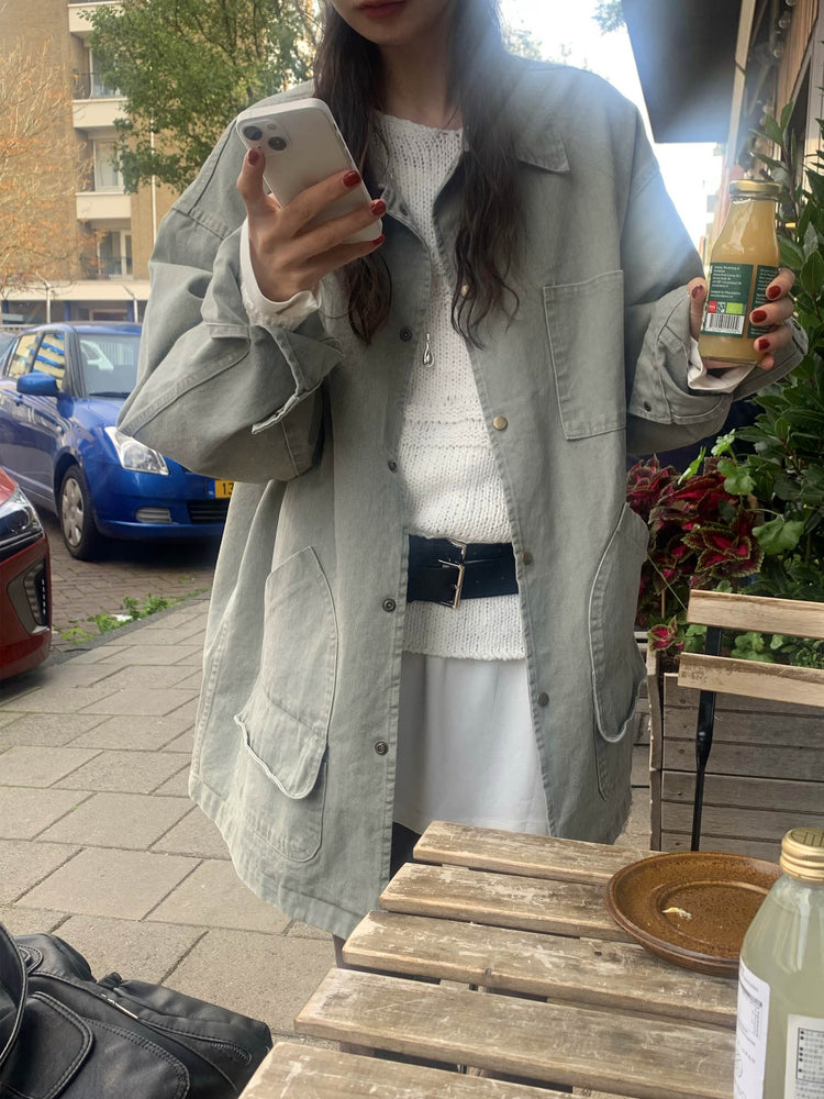 Unisex復古洗水細節寬鬆外套