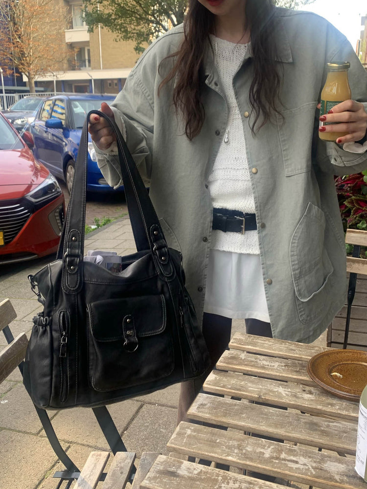 Unisex復古洗水細節寬鬆外套