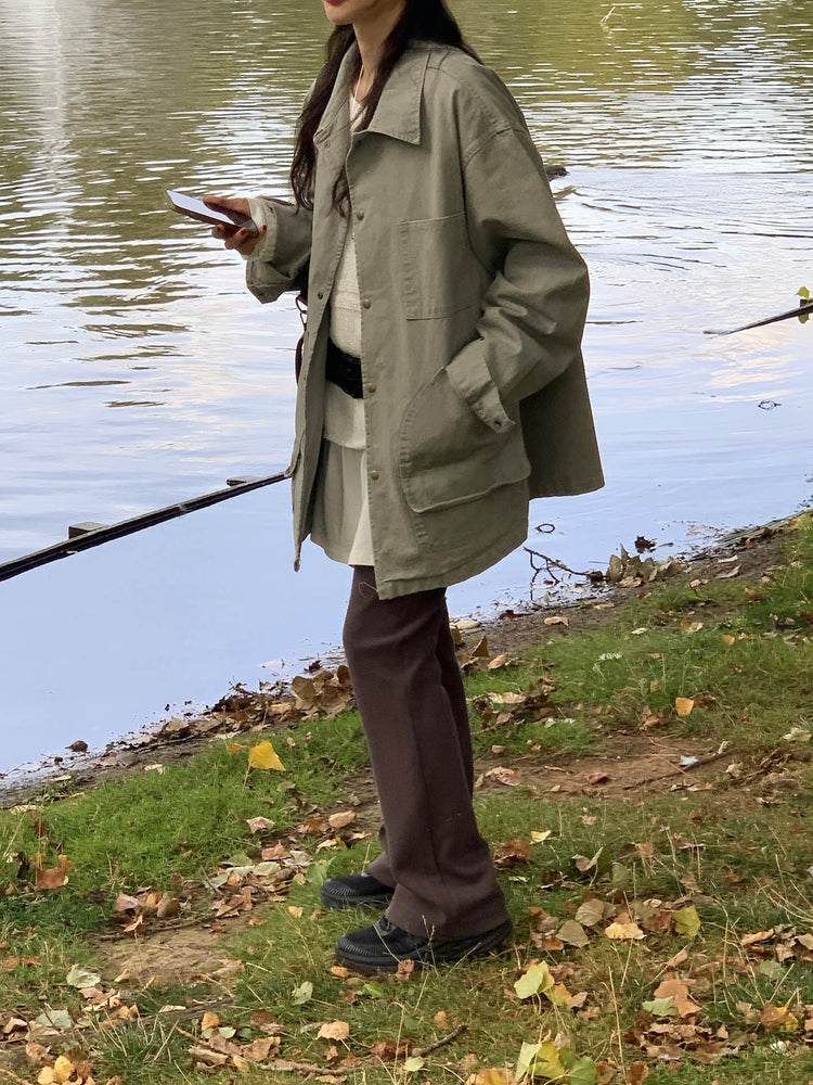 Unisex復古洗水細節寬鬆外套