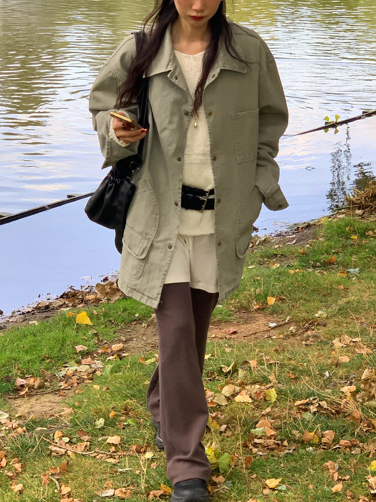 Unisex復古洗水細節寬鬆外套