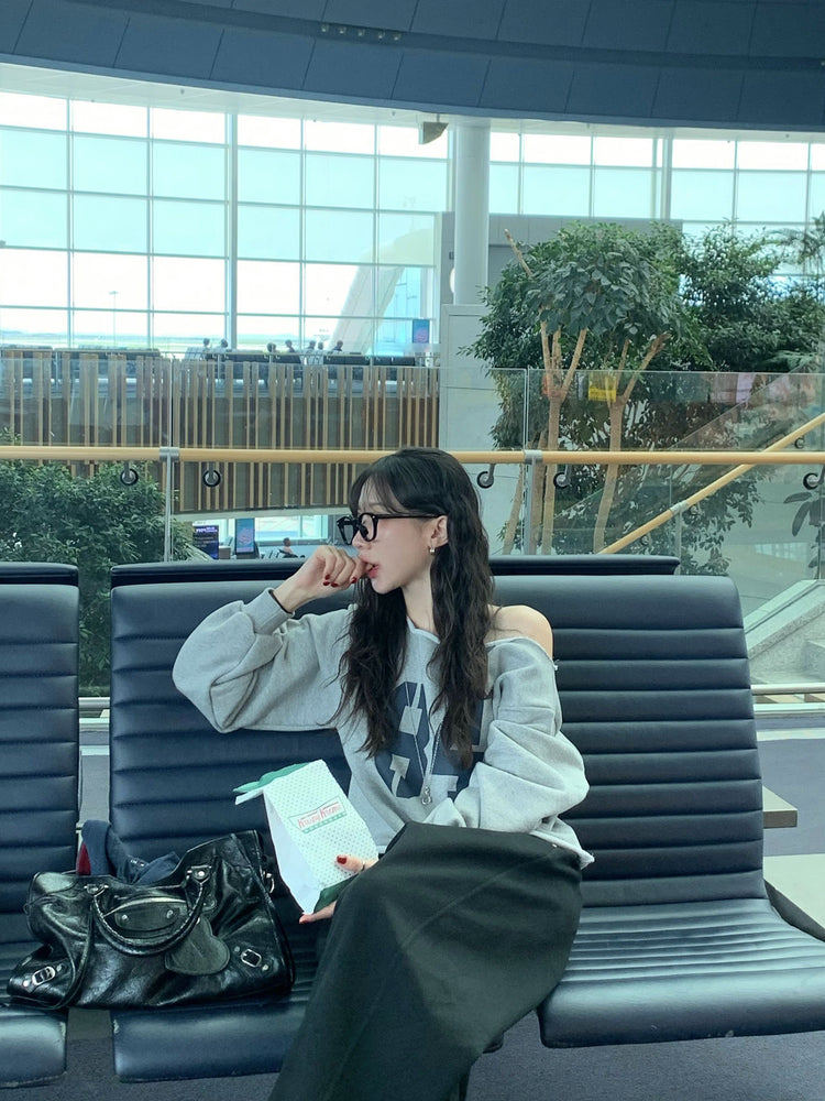 Unisex皮帶扣細節廓形棉褲