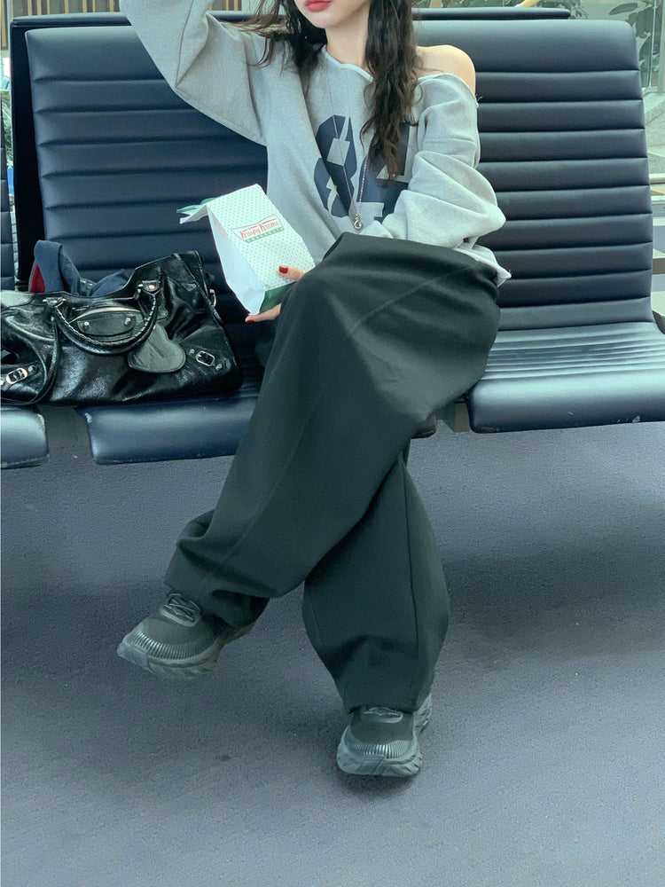 Unisex皮帶扣細節廓形棉褲