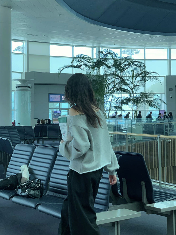 Unisex皮帶扣細節廓形棉褲