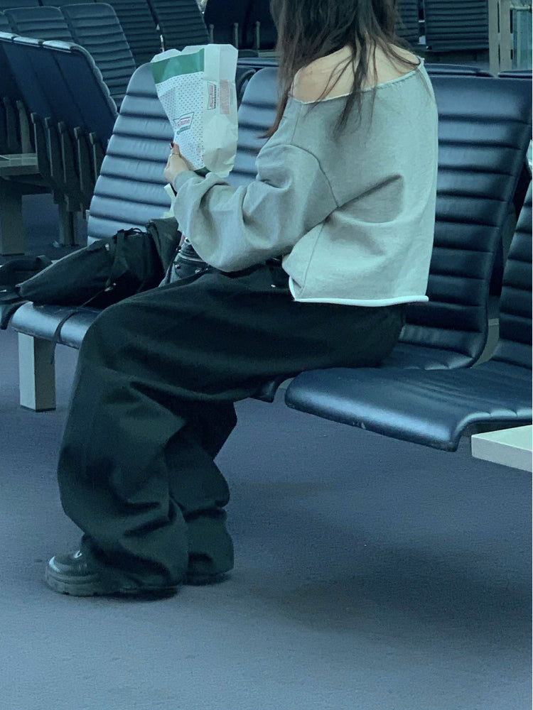 Unisex皮帶扣細節廓形棉褲