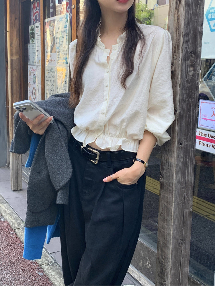 復古美色雙壓褶垂感闊褲(附皮帶)