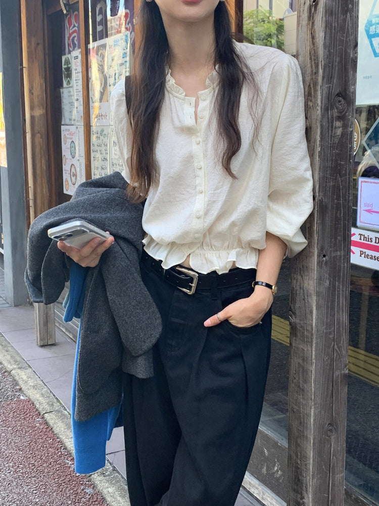 復古美色雙壓褶垂感闊褲(附皮帶)