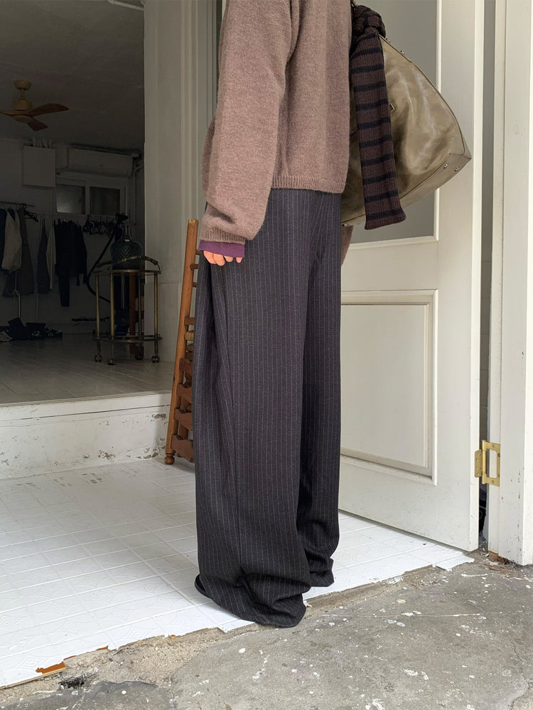 Fw ver.條紋側壓褶細節直褲