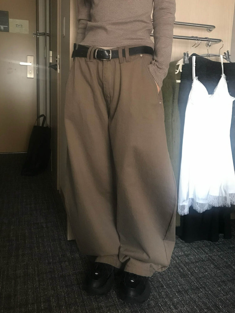 美色雙腰扣細節繭型褲