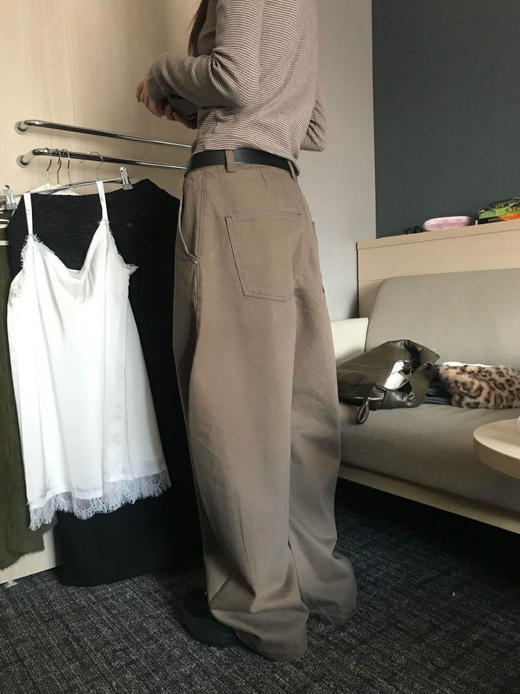 美色雙腰扣細節繭型褲