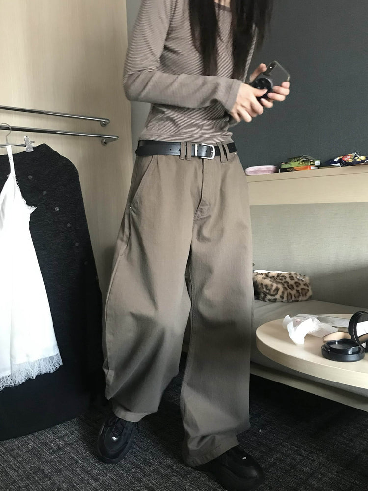 美色雙腰扣細節繭型褲