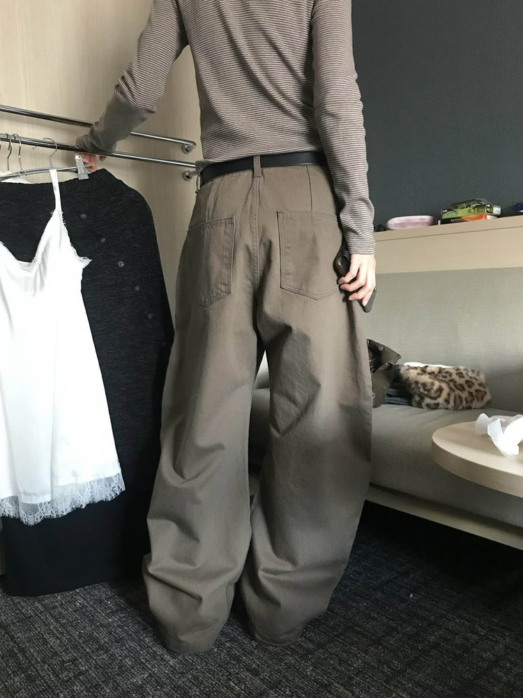 美色雙腰扣細節繭型褲