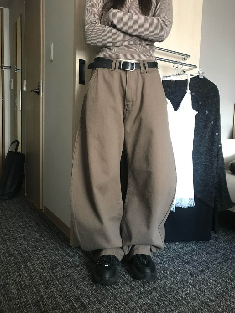 美色雙腰扣細節繭型褲