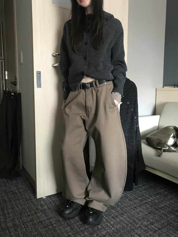 美色雙腰扣細節繭型褲