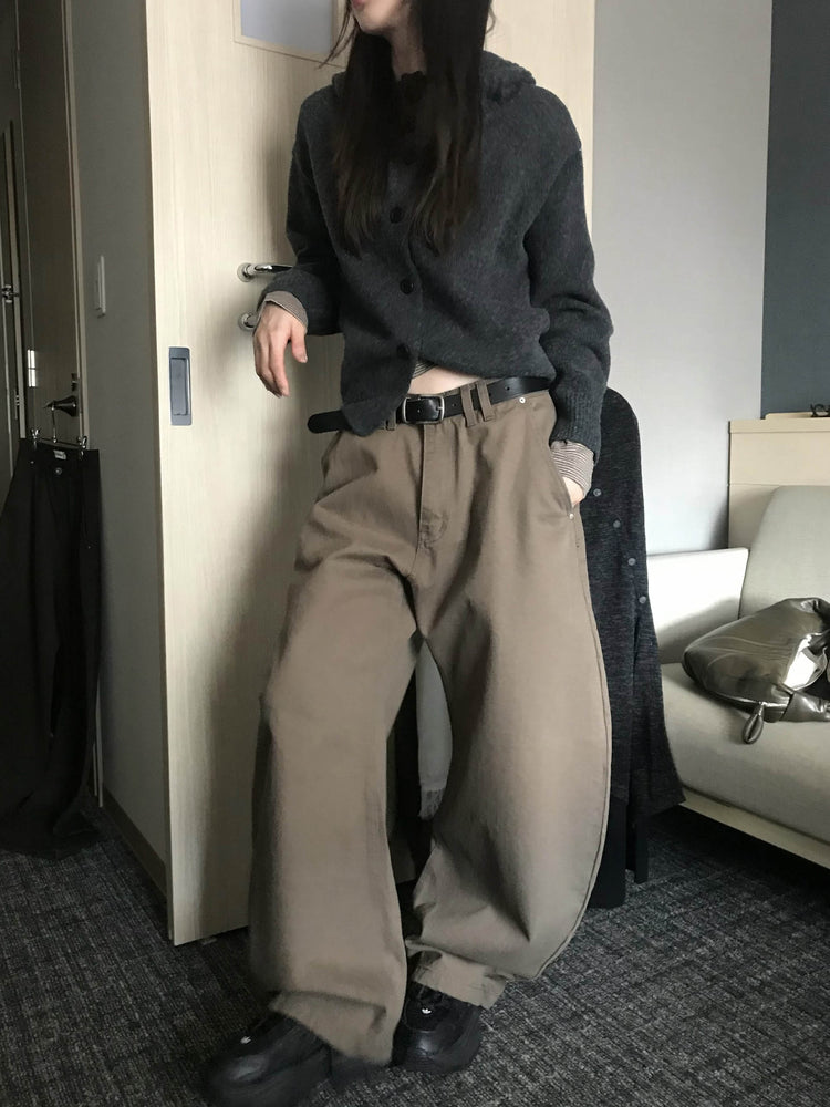 美色雙腰扣細節繭型褲