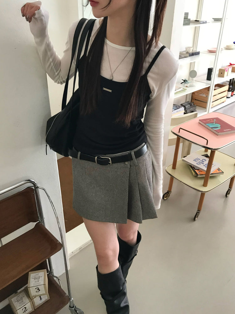 美色細帶鐵牌修身背心