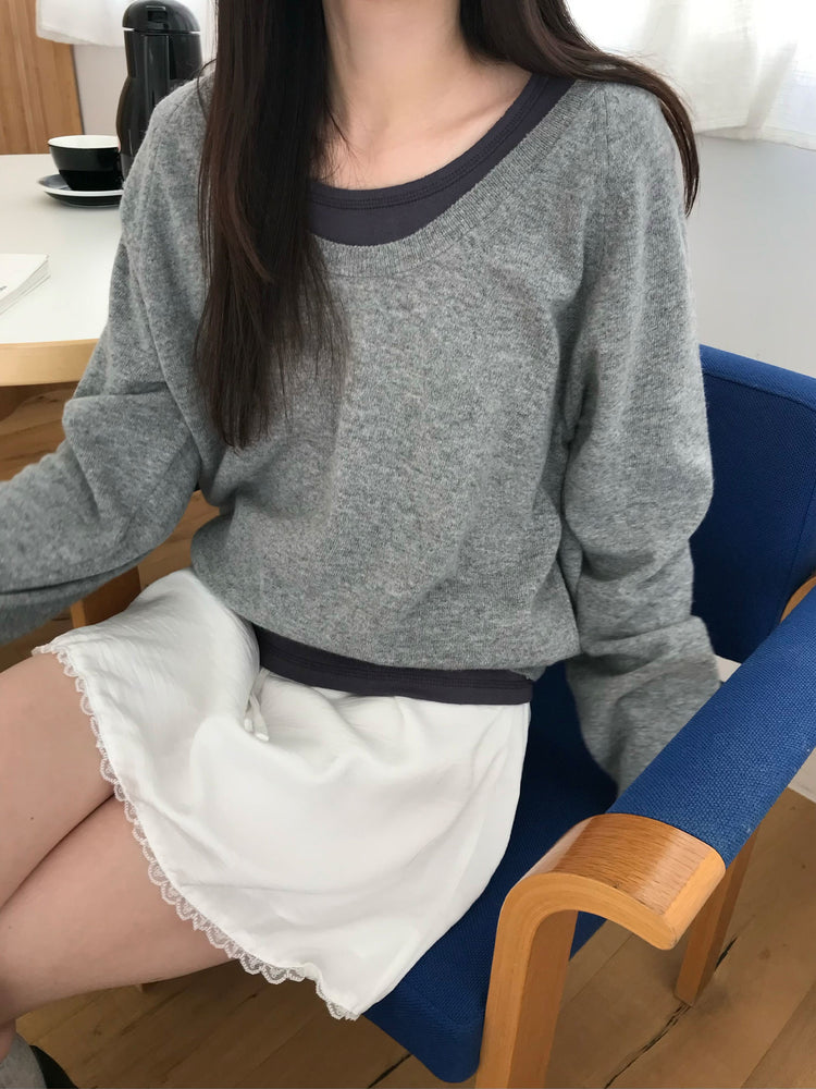 微透美色基礎袖細節上衣