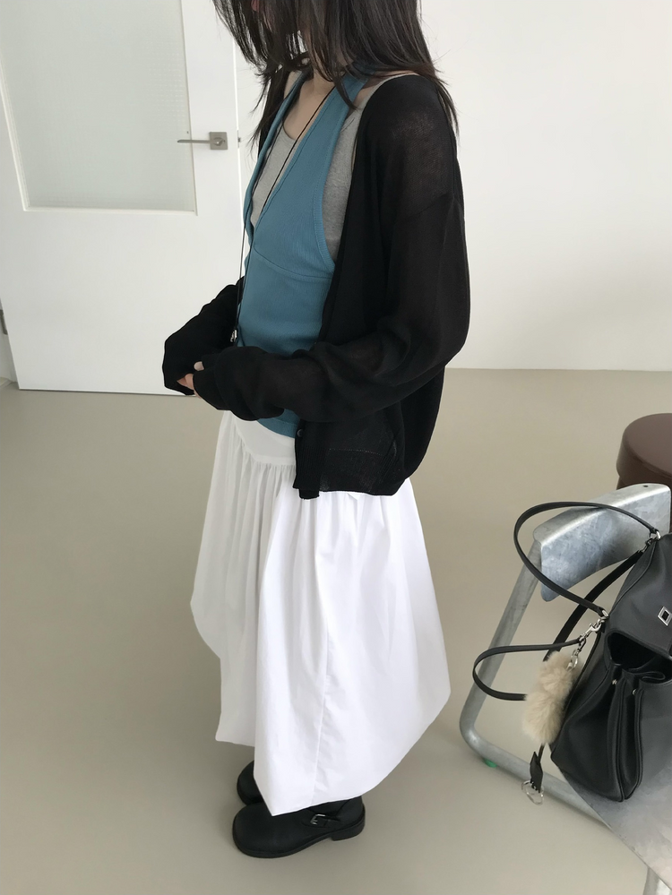 美色微透深V排鈕針織外套