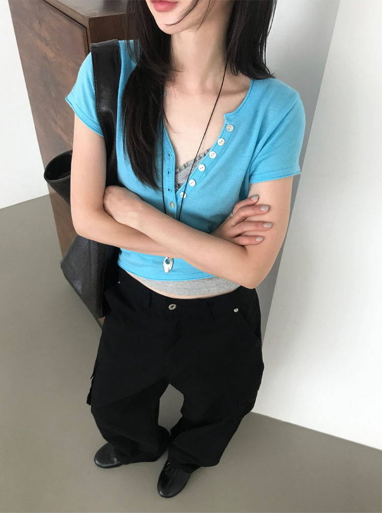 捲邊亨利領針織上衣