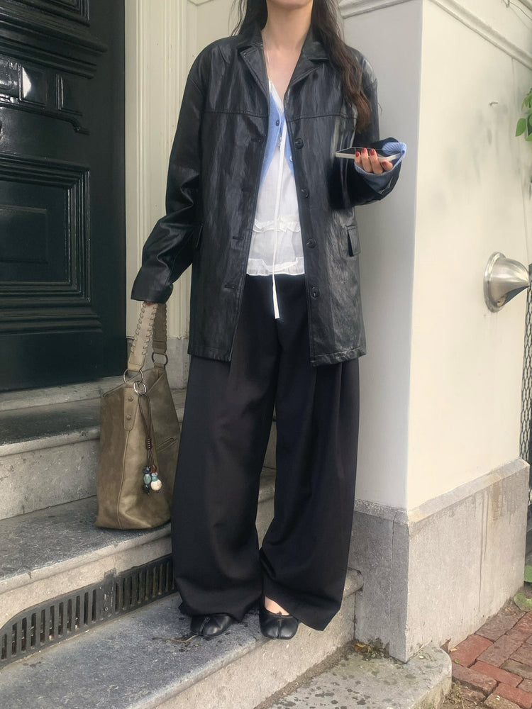 皮質/麂皮質感綁帶西外