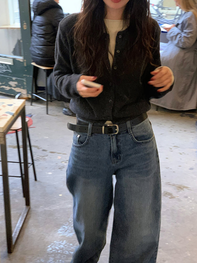 復古美刷色微鬆直筒牛仔褲