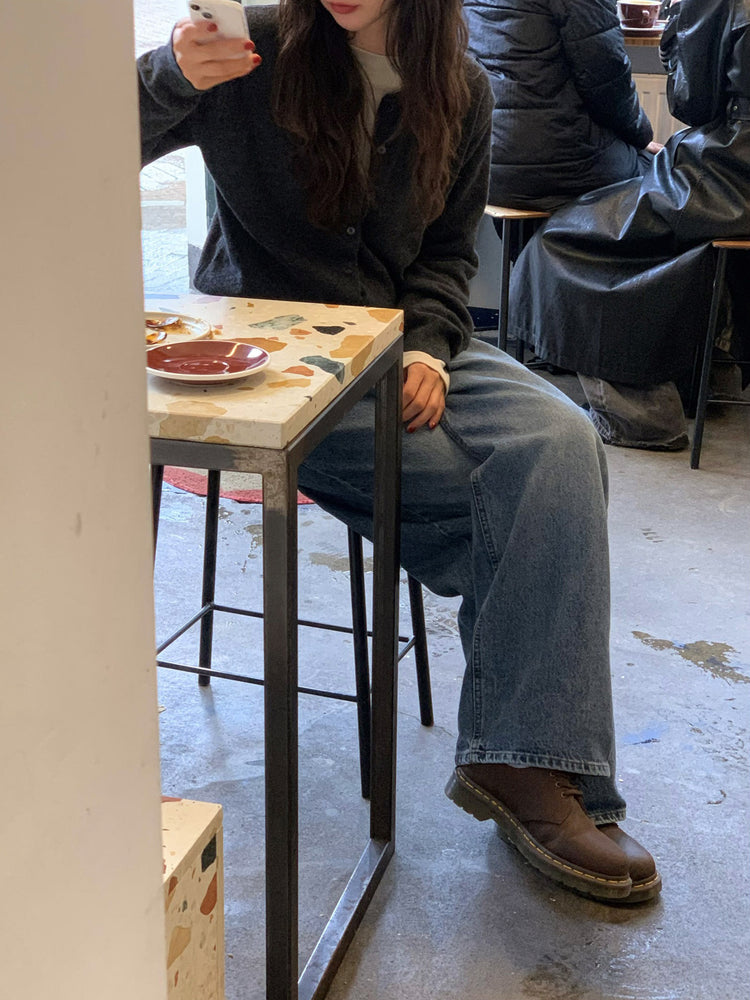 復古美刷色微鬆直筒牛仔褲