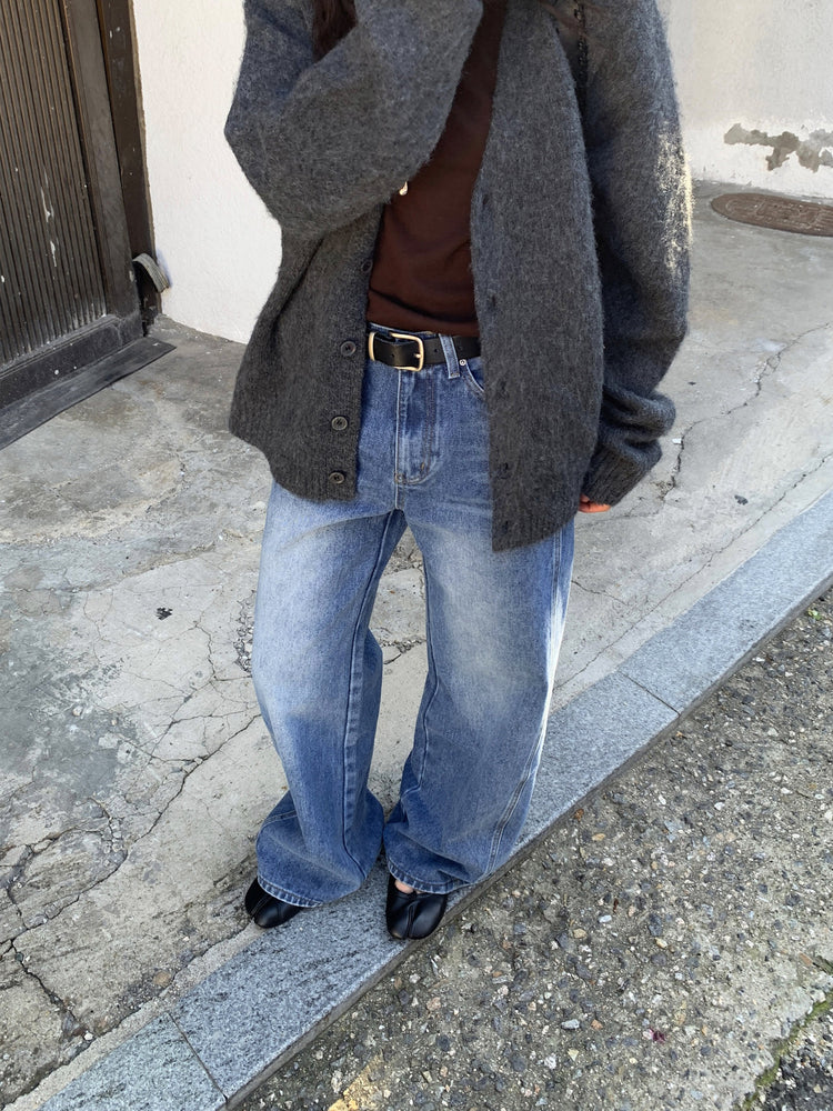 復古美刷色側前壓線細節牛仔褲