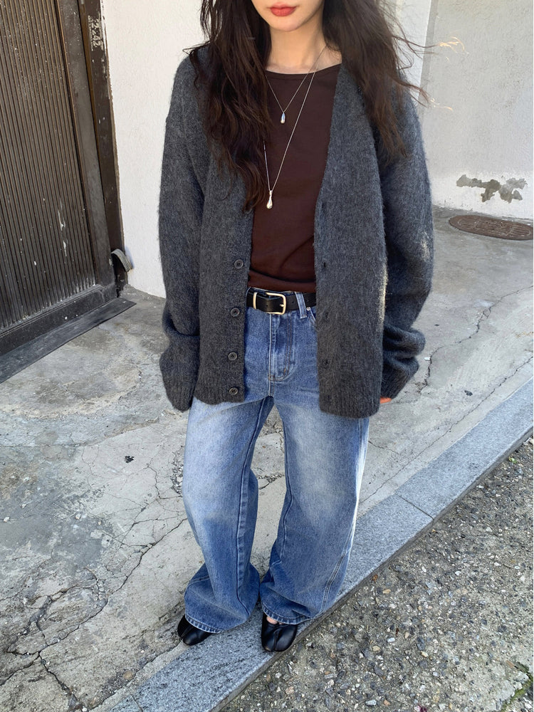 復古美刷色側前壓線細節牛仔褲