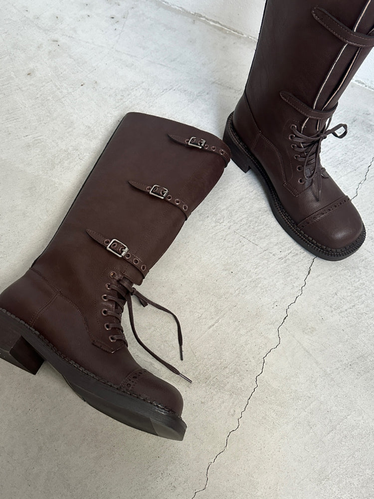 率性側扣綁帶長靴