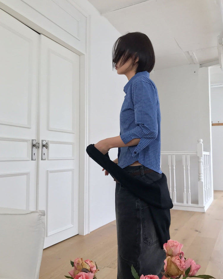 復古亮色格紋細節修腰襯衫