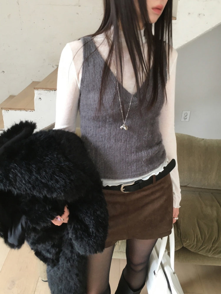 美色微透捲邊細節修身上衣