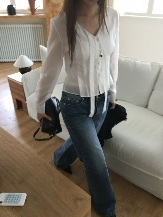 微透垂帶排鈕上衣