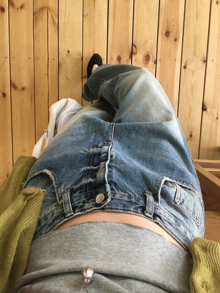 復古美刷色細節隨性牛仔褲