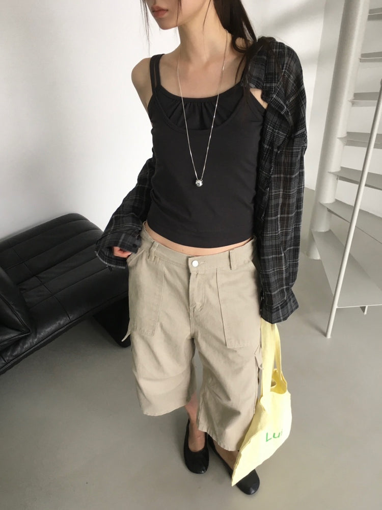 微透格紋綁帶襯衫