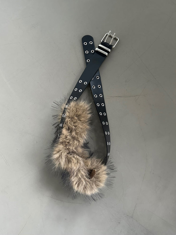 混色毛鐵扣細節腰帶