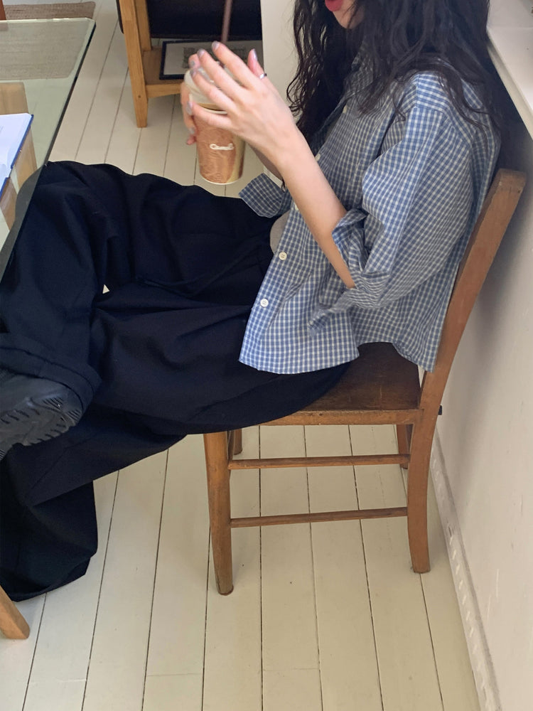 格紋顯瘦合身襯衫
