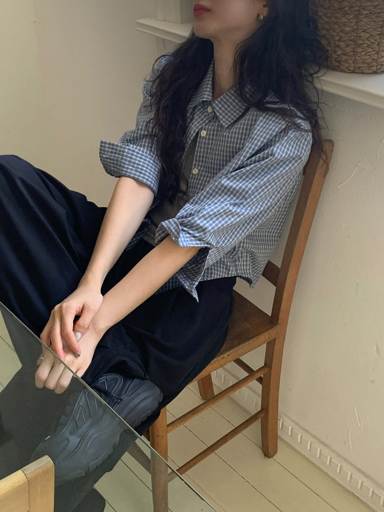 格紋顯瘦合身襯衫