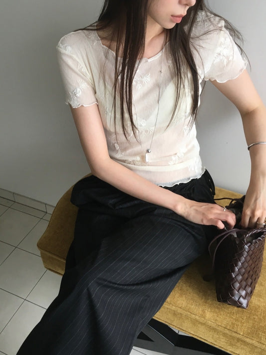 透膚立體花設計感上衣
